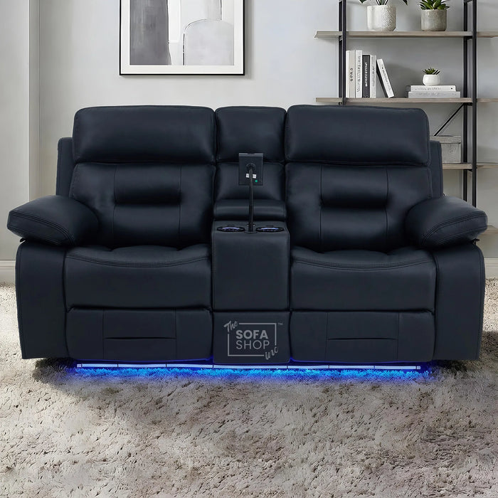 2 Seater Smart Tech Electric Recliner Cinema Sofa | Black Real Leather | Sicily