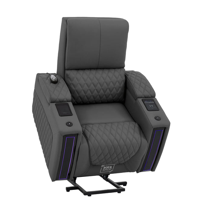 1 Seater Smart Tech Riser Recliner Cinema Chair | Luxury Theatre Seating | Grey Real Leather | Assisi