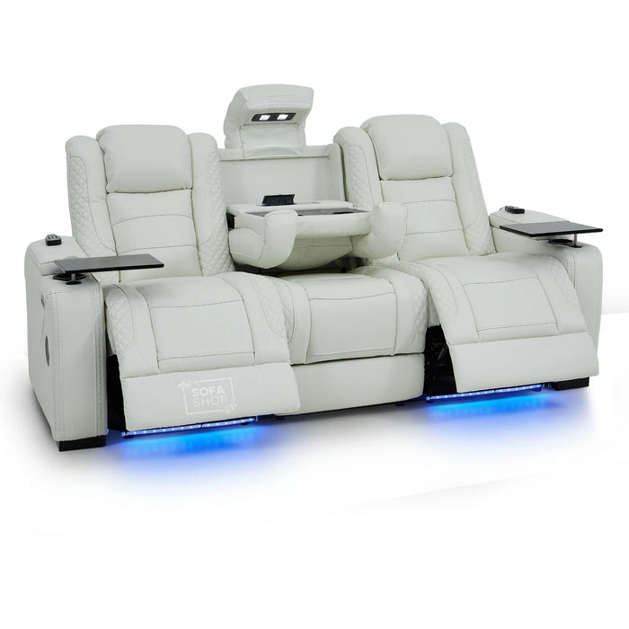 3 Seater Smart Tech Electric Recliner Cinema Sofa | White Real Leather | Napoli