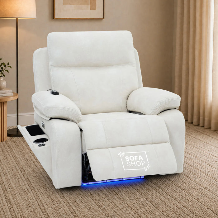 1 Seater Smart Tech Electric Recliner Cinema Chair | Cream Fabric | Vinsonova