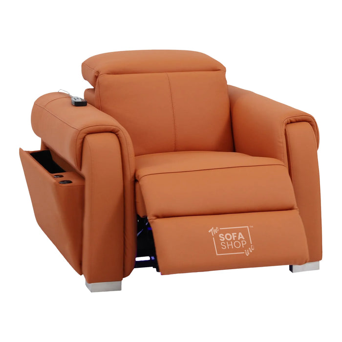 1 Seater Electric Recliner Chair | Orange Real Leather | Turin