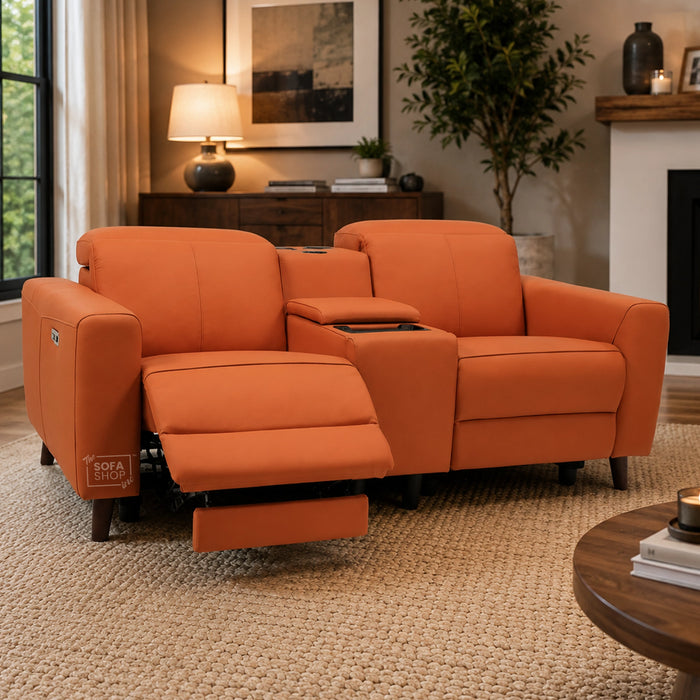 2 Seater Electric Recliner Sofa | Orange Real Leather | Toro