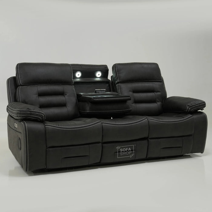3 Seater Electric Cinema Sofa | Black Velvet Fabric | Sample | Tuscany