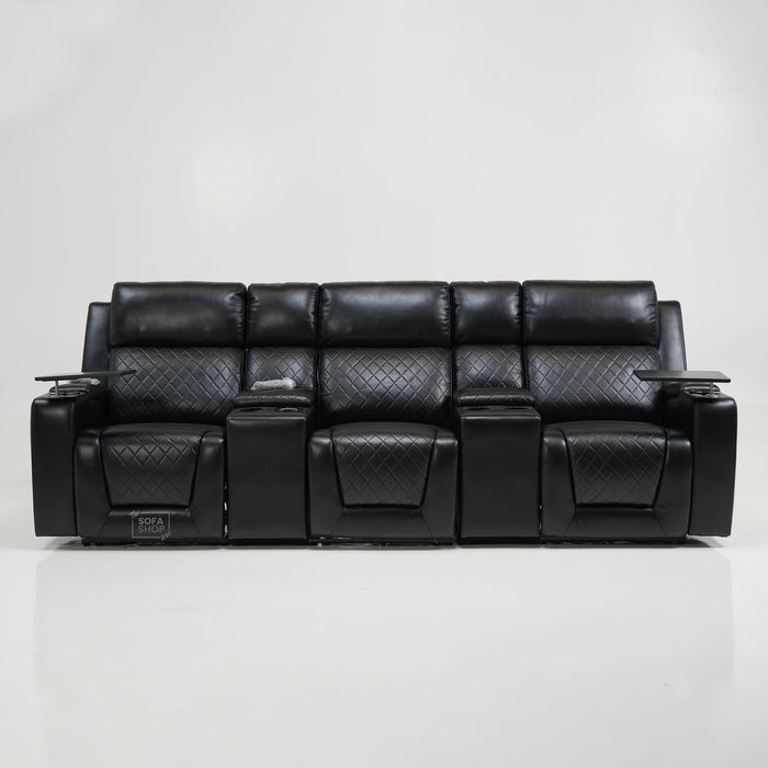 3 Seater Black Leather Electric Recliner Cinema Sofa | Massage, Power Headrests | Ex Display | Venice