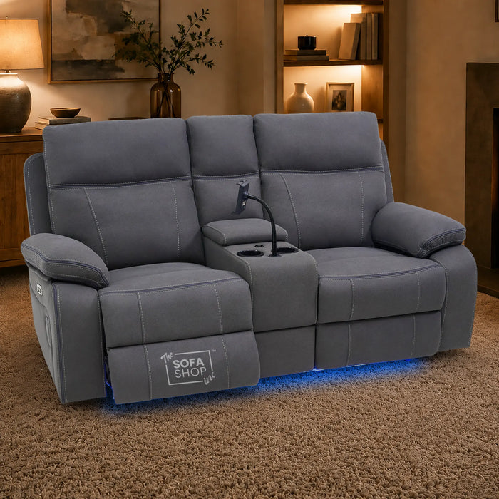 2 Seater Smart Tech Electric Recliner Cinema Sofa | Grey Fabric | Vinsonova