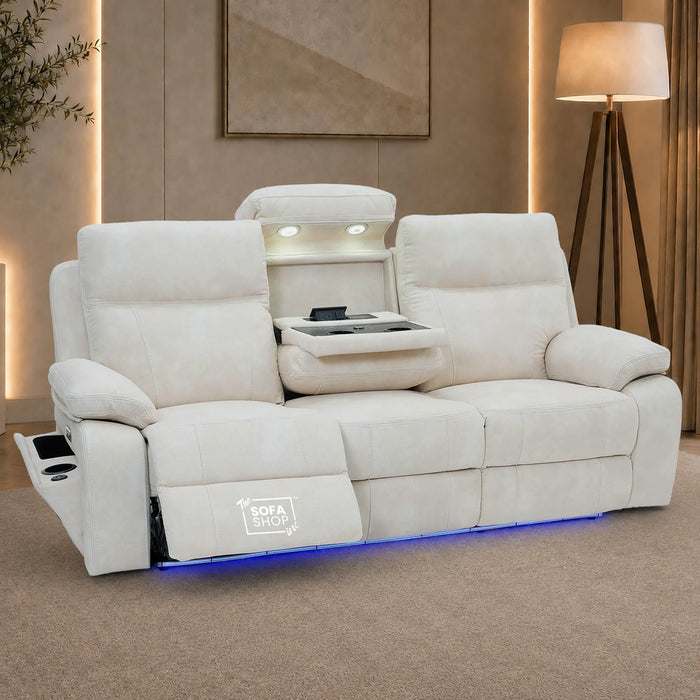 3 Seater Smart Tech Electric Recliner Cinema Sofa | Cream Fabric | Vinsonova