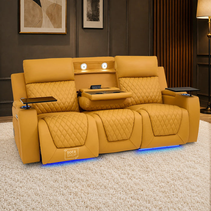 3 Seater Smart Tech Electric Recliner Cinema Sofa | Mustard Yellow Real Leather | Vicenza
