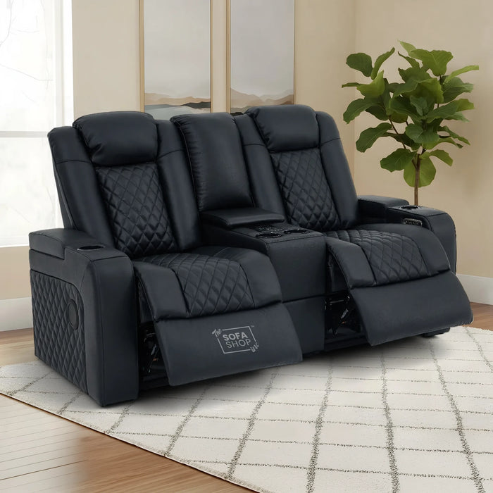 2 Seater Smart Tech Electric Recliner Cinema Sofa | Luxury Theatre Seating | Black Real Leather | Milano