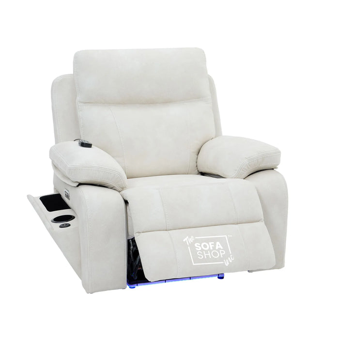 1 Seater Smart Tech Electric Recliner Cinema Chair | Cream Fabric | Vinsonova