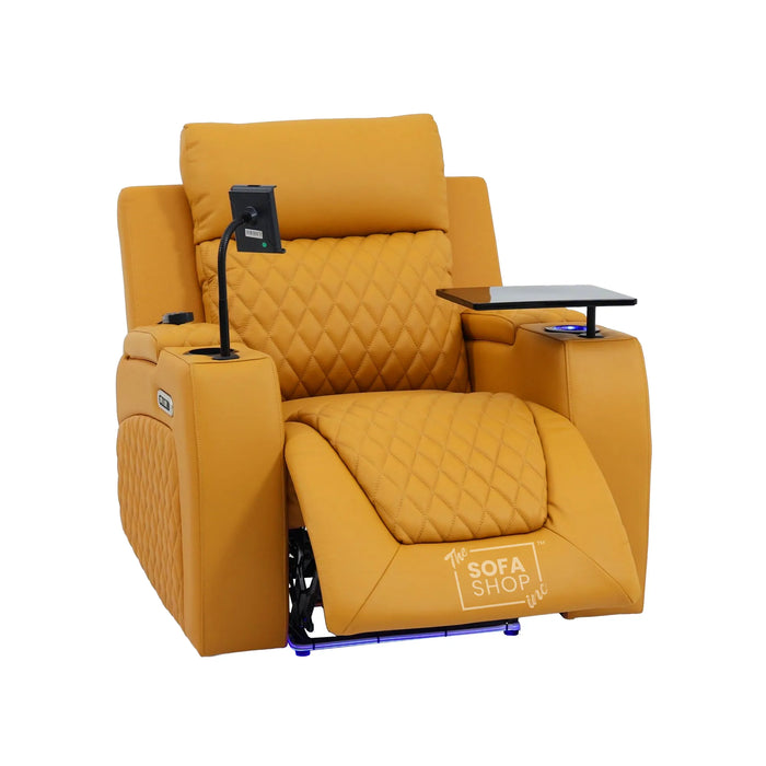 1 Seater Smart Tech Electric Recliner Cinema Chair | Luxury Theatre Seating | Mustard Yellow Real Leather | Vicenza