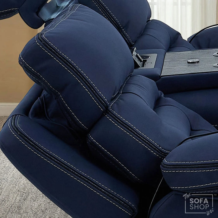 2 Piece Smart Tech Electric Recliner Cinema Sofa Set | Blue Fabric Sofa Suite | Tuscany