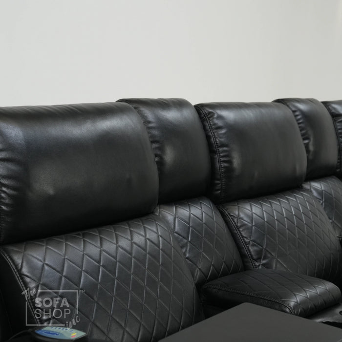 3 Seater Black Leather Electric Recliner Cinema Sofa | Massage, Power Headrests | Ex Display | Venice