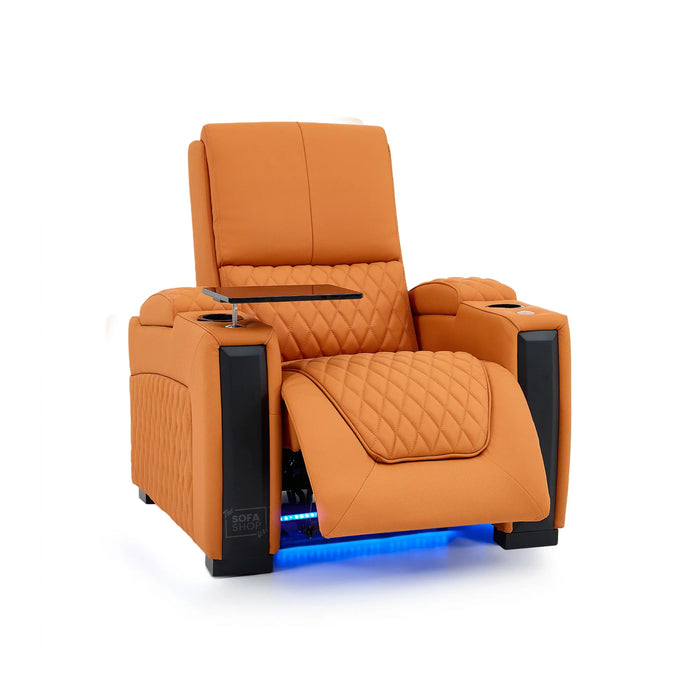 1 Seater Smart Tech Electric Recliner Cinema Chair | Luxury Theatre Seating | Orange Real Leather | Assisi