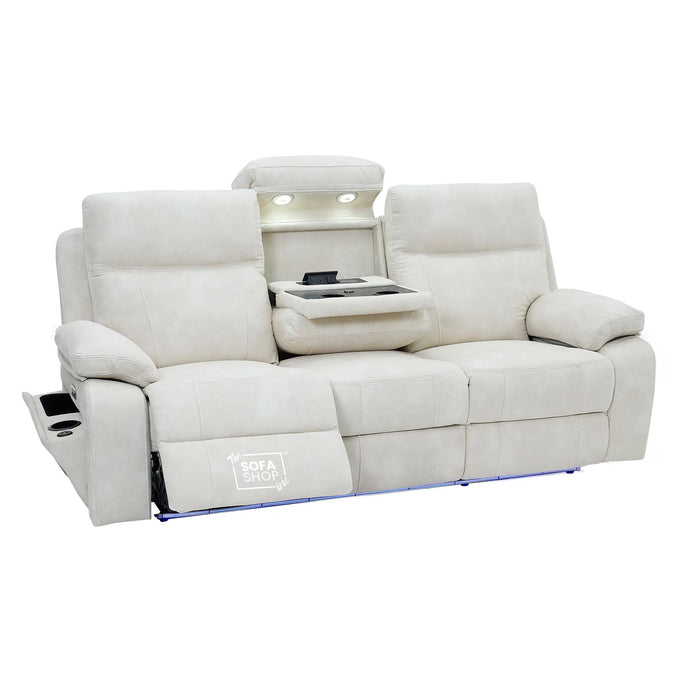3 Seater Smart Tech Electric Recliner Cinema Sofa | Cream Fabric | Vinsonova