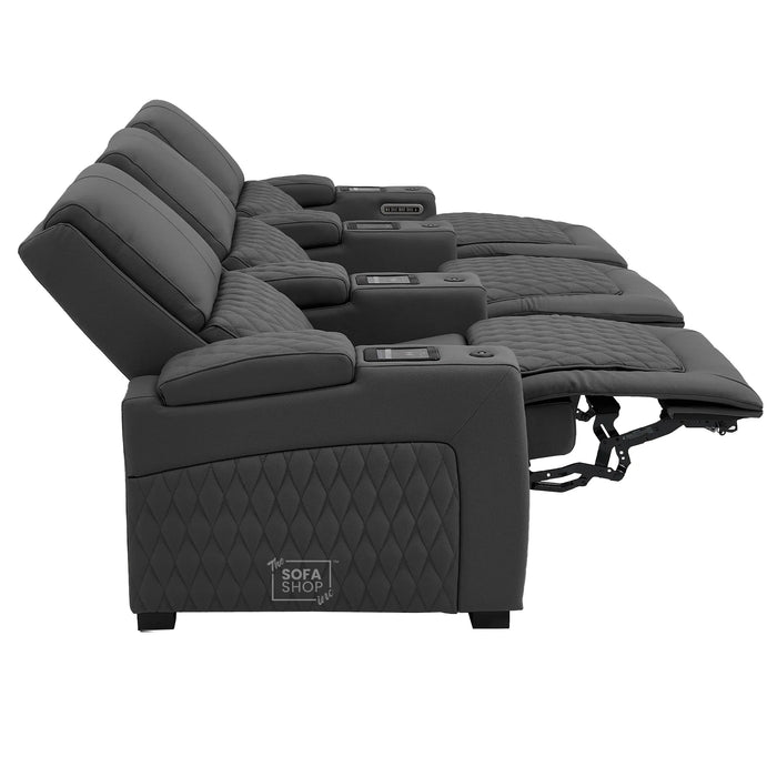 3 Seater Smart Tech Electric Recliner Cinema Sofa | Luxury Theatre Seating | Grey Real Leather | Assisi