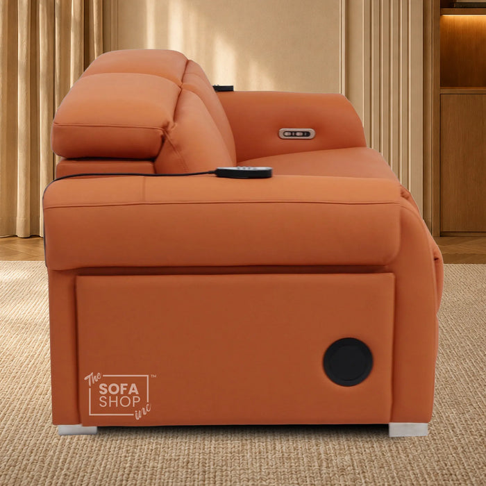 3 Seater Electric Recliner Sofa | Orange Real Leather | Turin