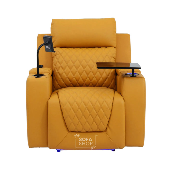 1 Seater Smart Tech Electric Recliner Cinema Chair | Luxury Theatre Seating | Mustard Yellow Real Leather | Vicenza