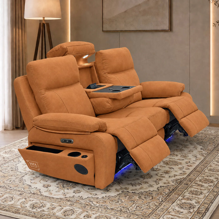 3 Seater Smart Tech Electric Recliner Cinema Sofa | Orange Fabric | Vinsonova