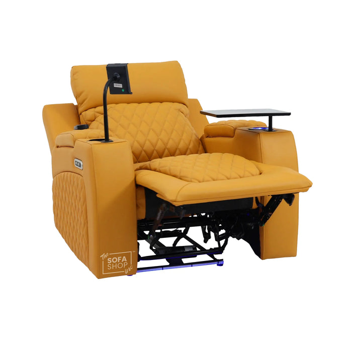 1 Seater Smart Tech Electric Recliner Cinema Chair | Luxury Theatre Seating | Mustard Yellow Real Leather | Vicenza