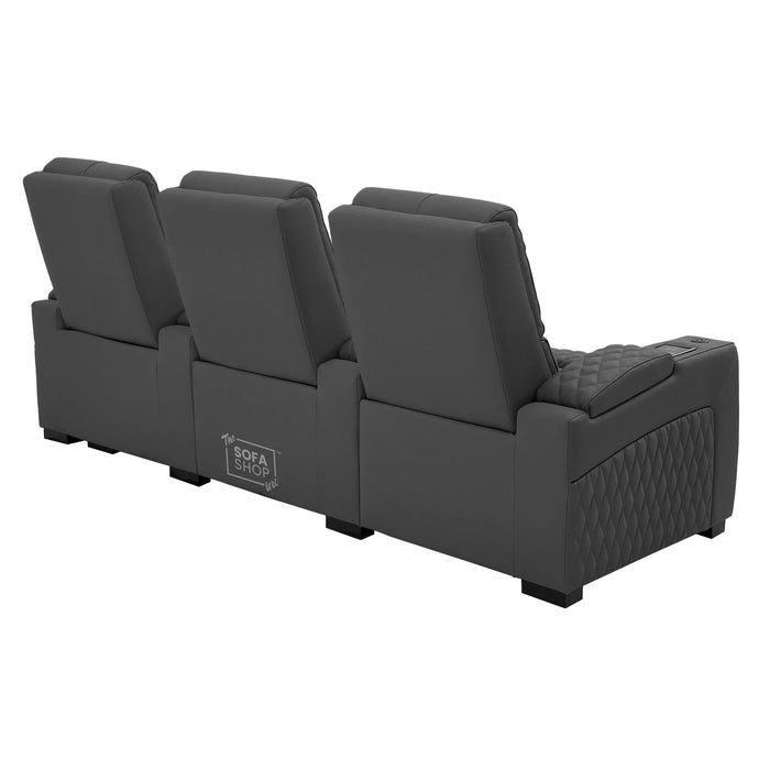 3 Seater Smart Tech Electric Recliner Cinema Sofa | Luxury Theatre Seating | Grey Real Leather | Assisi