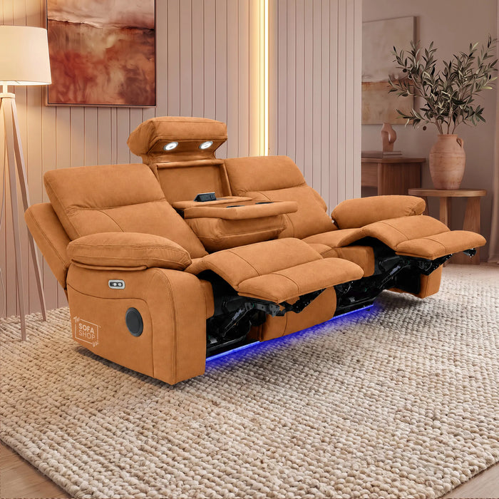 3 Seater Smart Tech Electric Recliner Cinema Sofa | Orange Fabric | Vinsonova