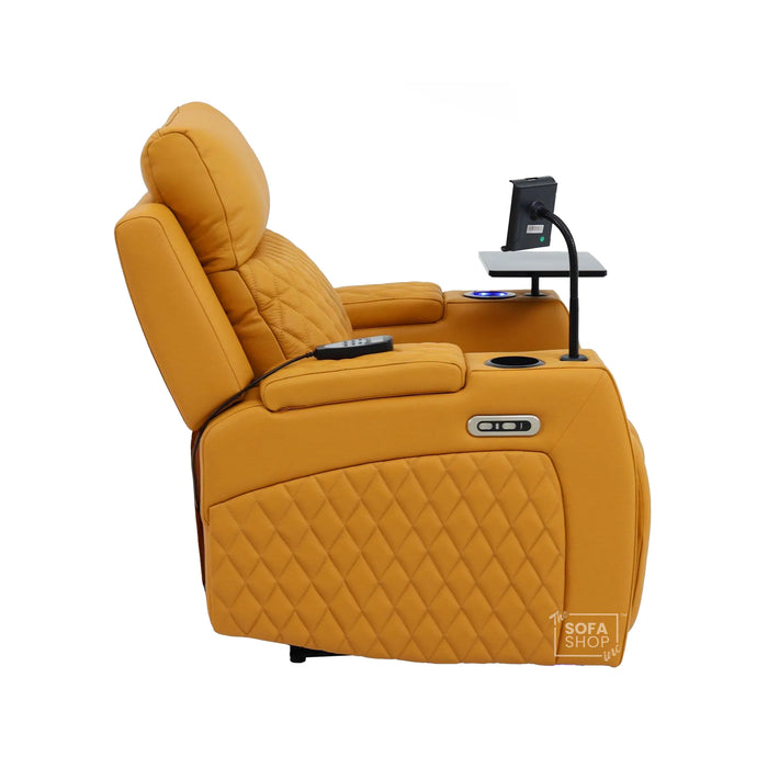 1 Seater Smart Tech Electric Recliner Cinema Chair | Luxury Theatre Seating | Mustard Yellow Real Leather | Vicenza