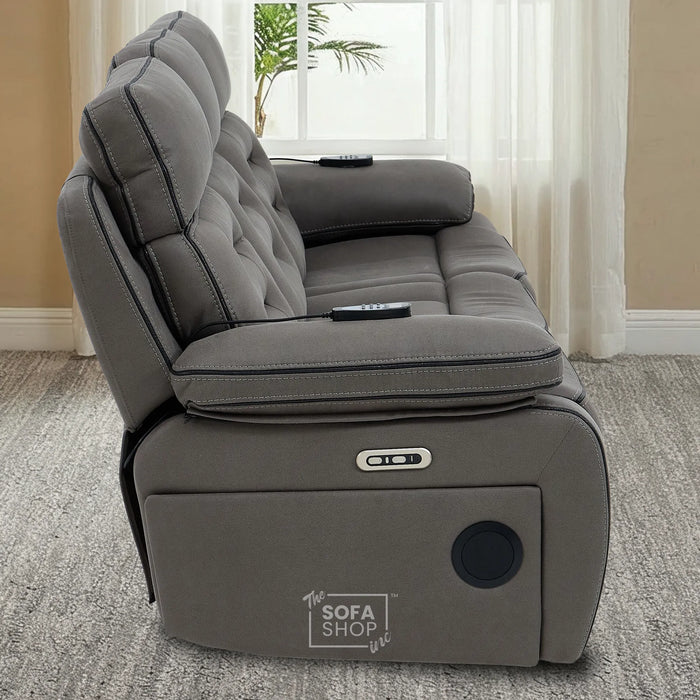 3 Seater Smart Tech Electric Recliner Cinema Sofa | Graphite Grey Fabric | Tuscany
