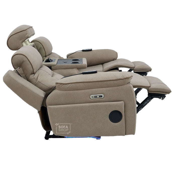 2 Piece Smart Tech Electric Recliner Cinema Sofa Set | Beige Fabric Sofa Suite | Florence