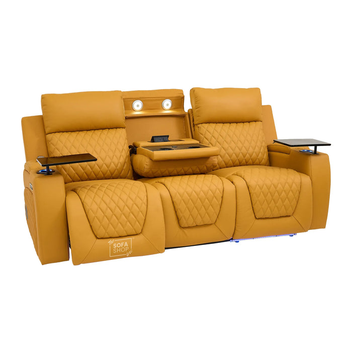 3 Seater Smart Tech Electric Recliner Cinema Sofa | Mustard Yellow Real Leather | Vicenza