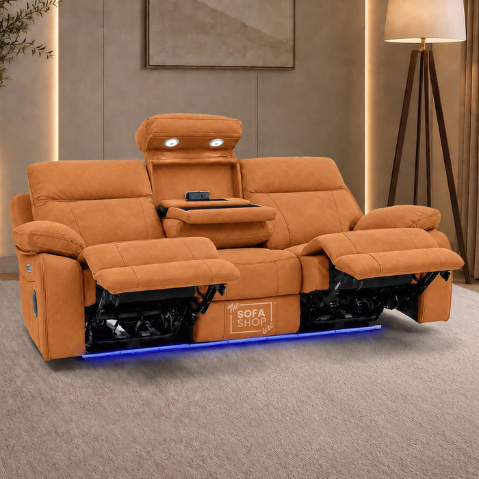 3 Seater Smart Tech Electric Recliner Cinema Sofa | Orange Fabric | Vinsonova