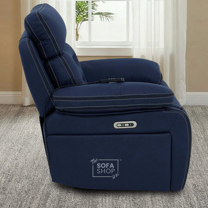 2 Piece Smart Tech Electric Recliner Cinema Sofa Set | Blue Fabric Sofa Suite | Tuscany