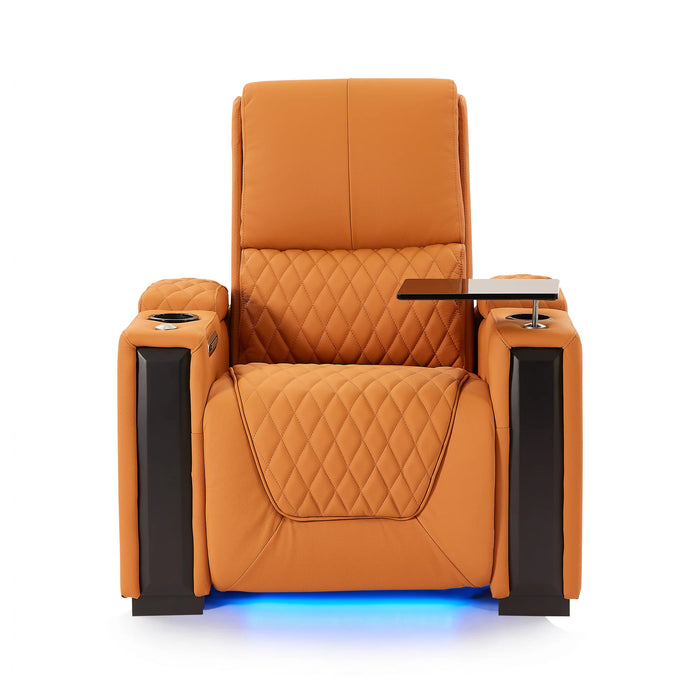 1 Seater Smart Tech Electric Recliner Cinema Chair | Luxury Theatre Seating | Orange Real Leather | Assisi