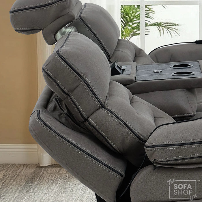 3 Seater Smart Tech Electric Recliner Cinema Sofa | Graphite Grey Fabric | Tuscany