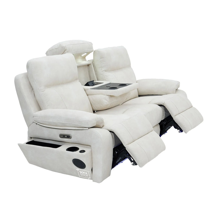 3 Seater Smart Tech Electric Recliner Cinema Sofa | Cream Fabric | Vinsonova