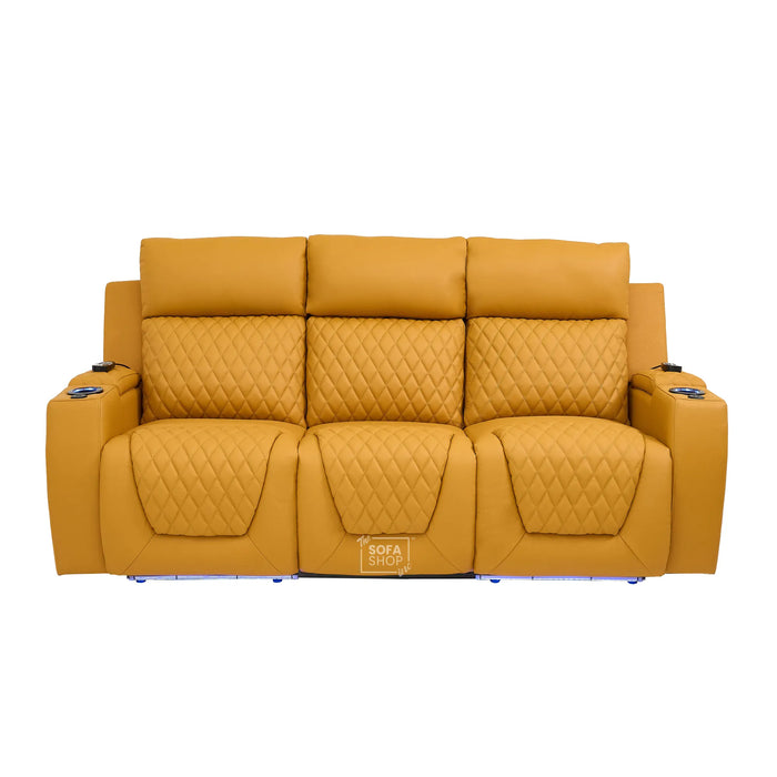 3 Seater Smart Tech Electric Recliner Cinema Sofa | Mustard Yellow Real Leather | Vicenza