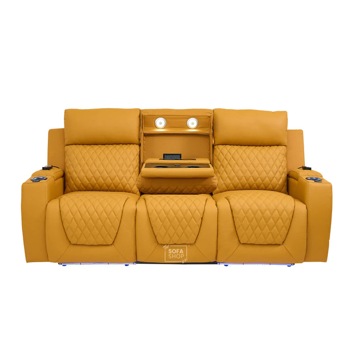 3 Seater Smart Tech Electric Recliner Cinema Sofa | Mustard Yellow Real Leather | Vicenza