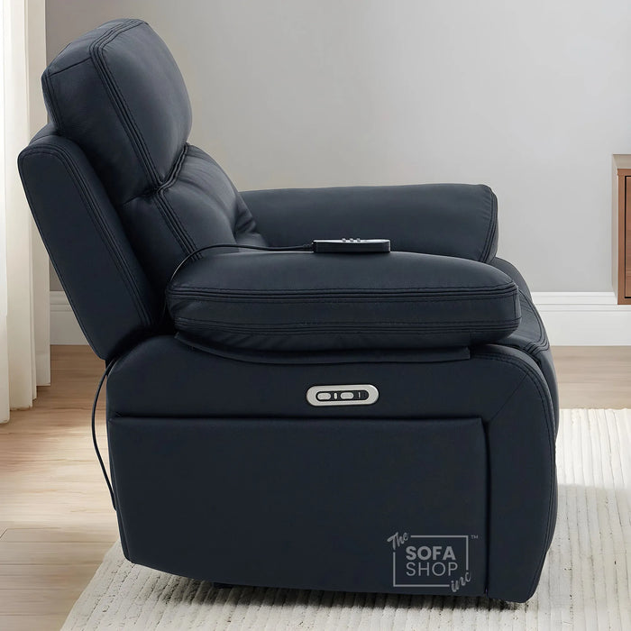 1 Seater Smart Tech Electric Recliner Cinema Chair | Black Real Leather | Sicily