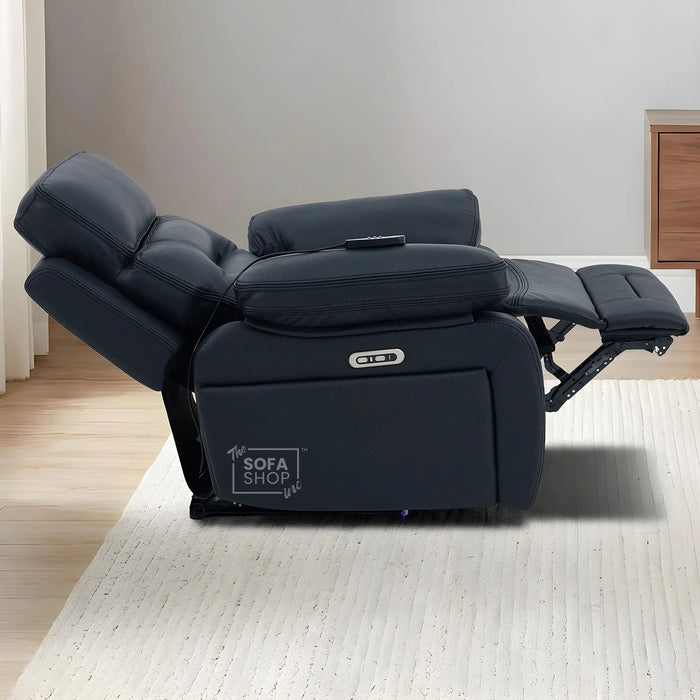 1 Seater Smart Tech Electric Recliner Cinema Chair | Black Real Leather | Sicily