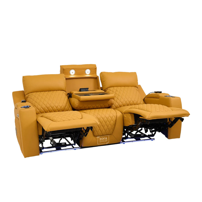 3 Seater Smart Tech Electric Recliner Cinema Sofa | Mustard Yellow Real Leather | Vicenza