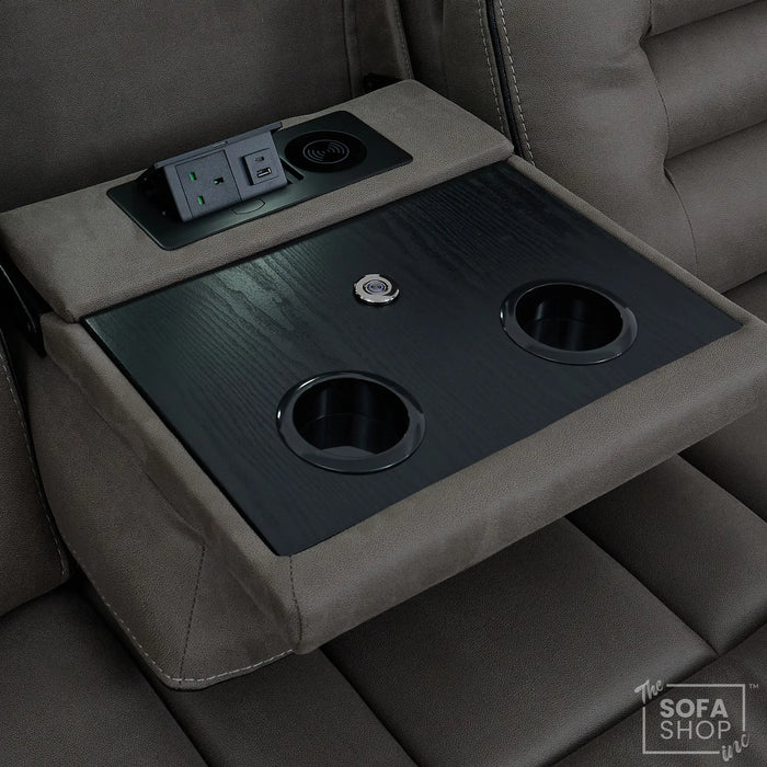 2 Piece Smart Tech Electric Recliner Cinema Sofa Set | Graphite Grey Fabric Sofa Suite | Tuscany
