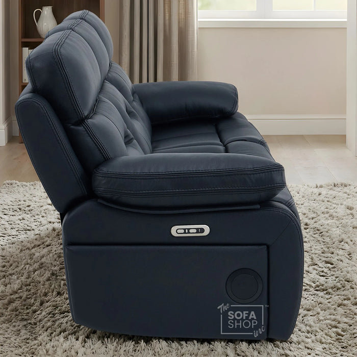 3 Seater Smart Tech Electric Recliner Cinema Sofa | Black Real Leather | Sicily