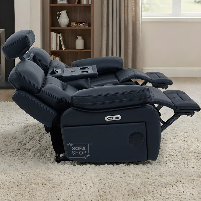 3 Seater Smart Tech Electric Recliner Cinema Sofa | Black Real Leather | Sicily