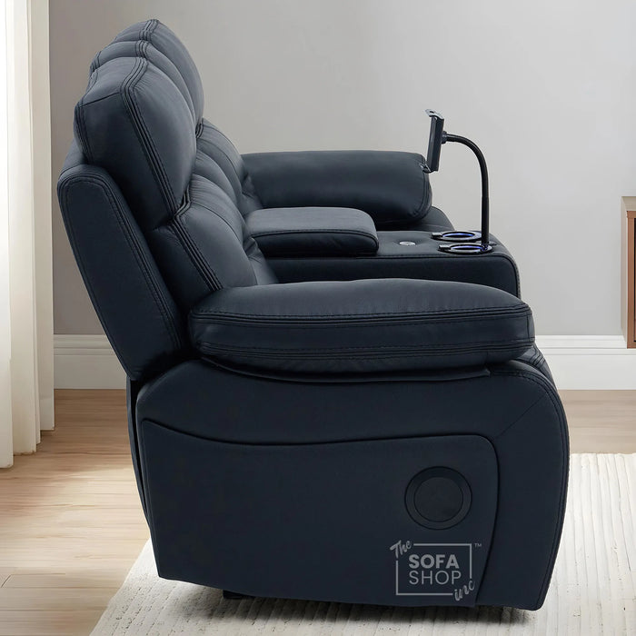 2 Seater Smart Tech Electric Recliner Cinema Sofa | Black Real Leather | Sicily