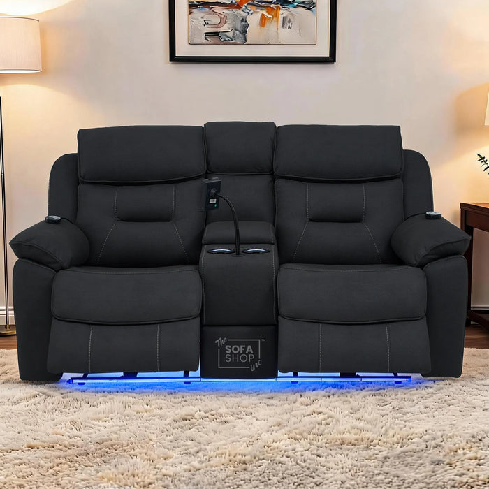 2 Seater Smart Tech Electric Recliner Cinema Sofa | Charcoal Grey Fabric | Florence