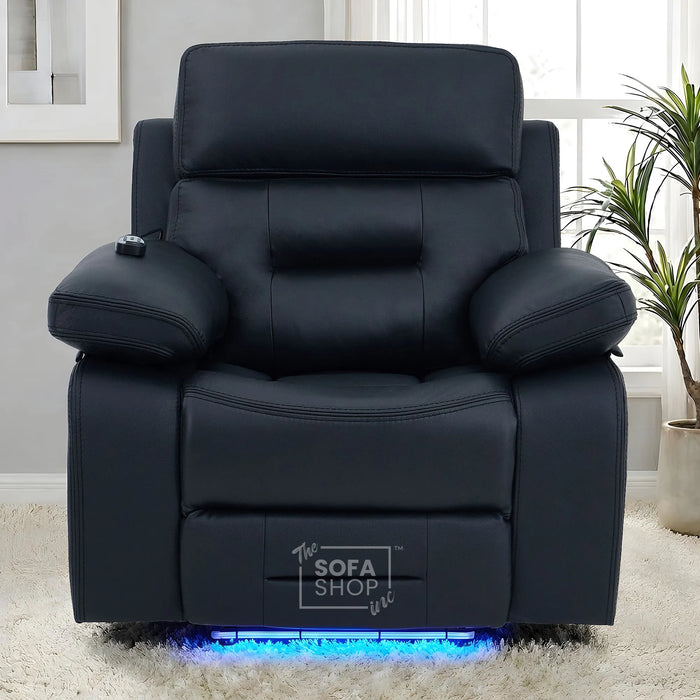 1 Seater Smart Tech Electric Recliner Cinema Chair | Black Real Leather | Sicily