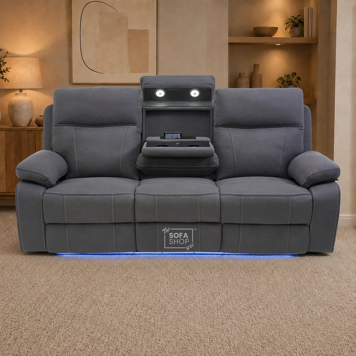 3 Seater Smart Tech Electric Recliner Cinema Sofa | Grey Fabric | Vinsonova