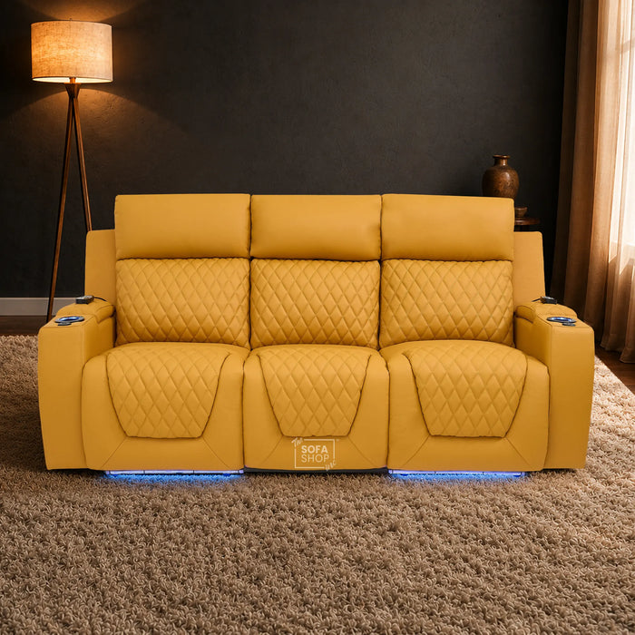 3 Seater Smart Tech Electric Recliner Cinema Sofa | Mustard Yellow Real Leather | Vicenza