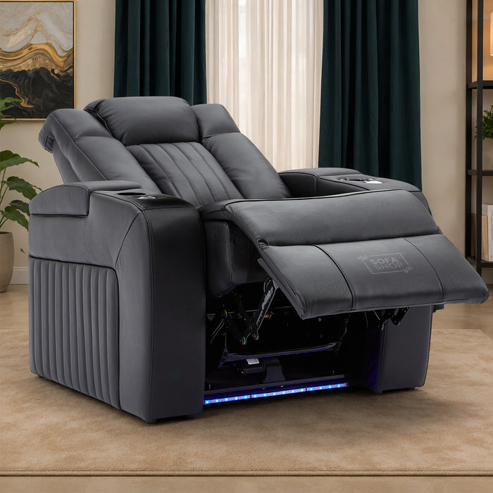 1 Seater Smart Tech Electric Recliner Cinema Chair | Luxury Theatre Seating | Black Real Leather | Capri