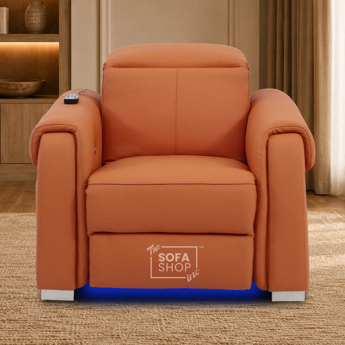 1 Seater Electric Recliner Chair | Orange Real Leather | Turin