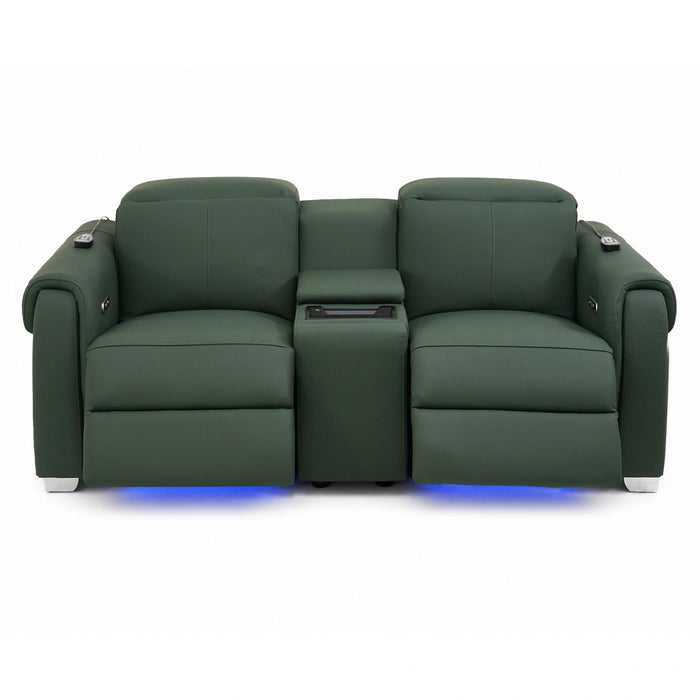 2 Seater Smart Tech Electric Recliner Cinema Sofa | Green Real Leather | Turin